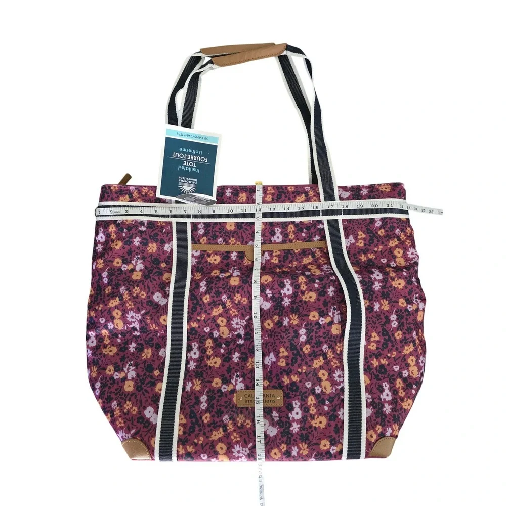 California Innovations Floral Insulated Tote Bag 50 Can Capacity Purple New